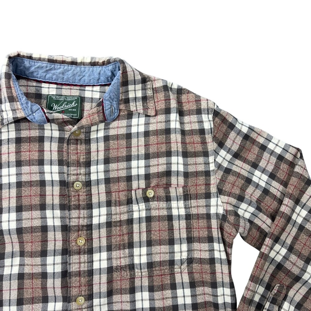 Woolrich Plaid Button Up Flannel Shirt Men's Medium L/S Buckwheat‎ Heather 6280